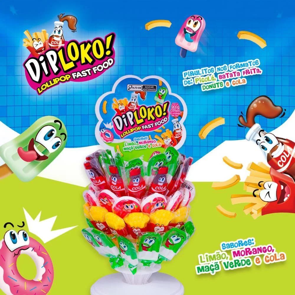Doce Dip Loko Lollipop Fast Food Danilla Foods (Dp.c/60) - imagem 3