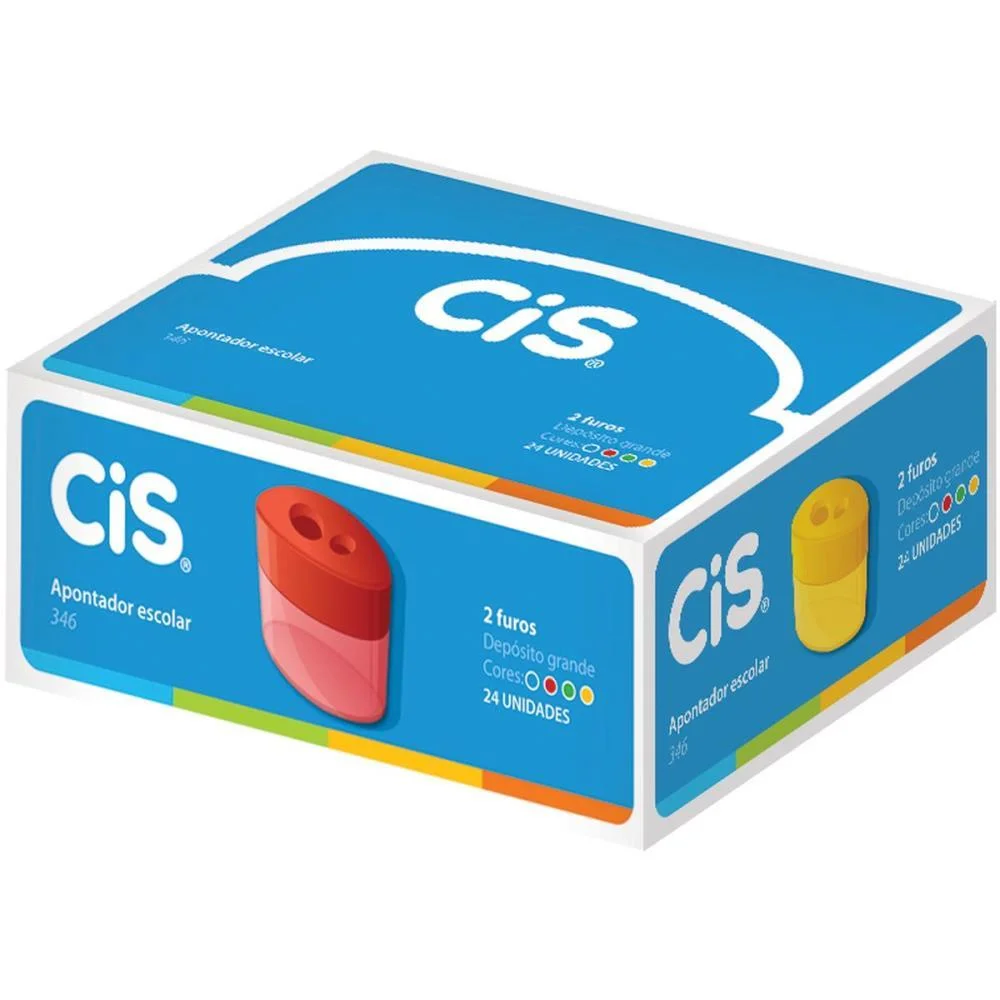 Apontador Com Deposito 2 Furos Cis-346 Plastico Cores Sort. Sertic (Cx.c/12) - imagem 2