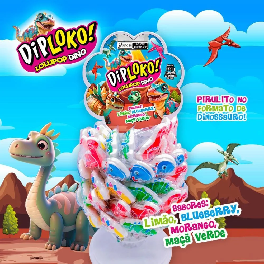 Doce Dip Loko Lollipop Dino Danilla Foods (Dp.c/60) - imagem 2