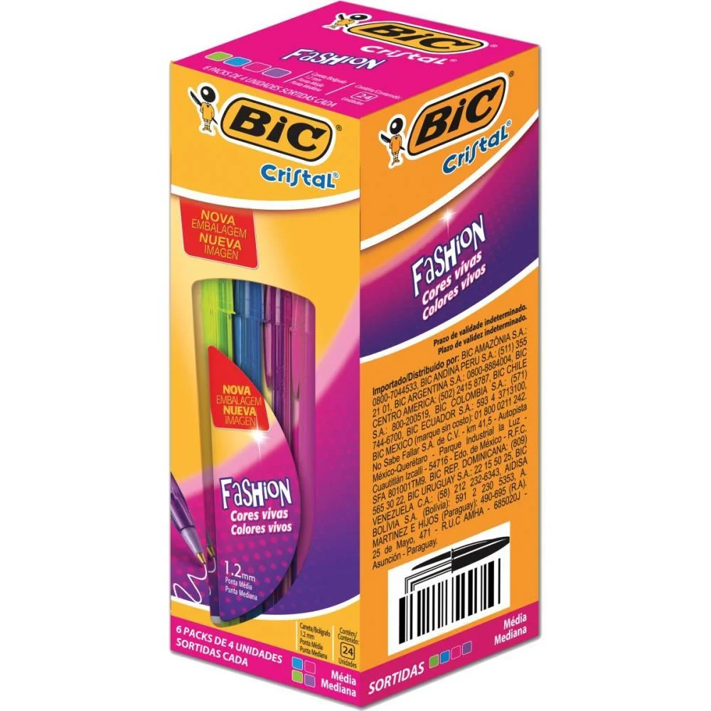 Caneta Esferografica Cristal Fashion Pack 04 Cores Bic (Cx.c/06) - imagem 3