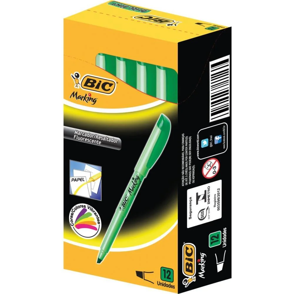 Caneta Marca Texto Marking Verde Limao Bic (Cx.c/12) - imagem 2