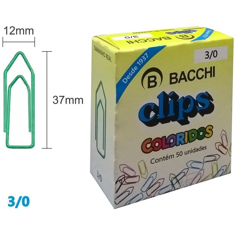Clipe Colorido Ref.3/0 C/ 50 Unidades Bacchi (Pct.c/10) - imagem 3