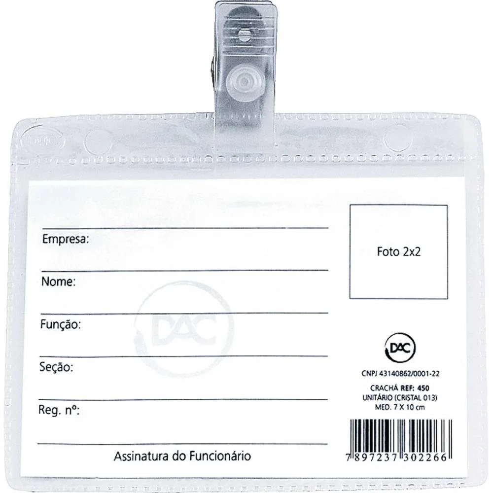 Cracha Com Presilha Presilha Remov.7X10 Cm. (0,13) Dac (Pct.c/50) - imagem 2