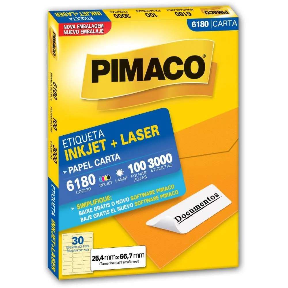 Etiqueta Carta 6180 100 Fls 25,4 X 66,7 Mm Pimaco (Cx.c/3000) - imagem 2