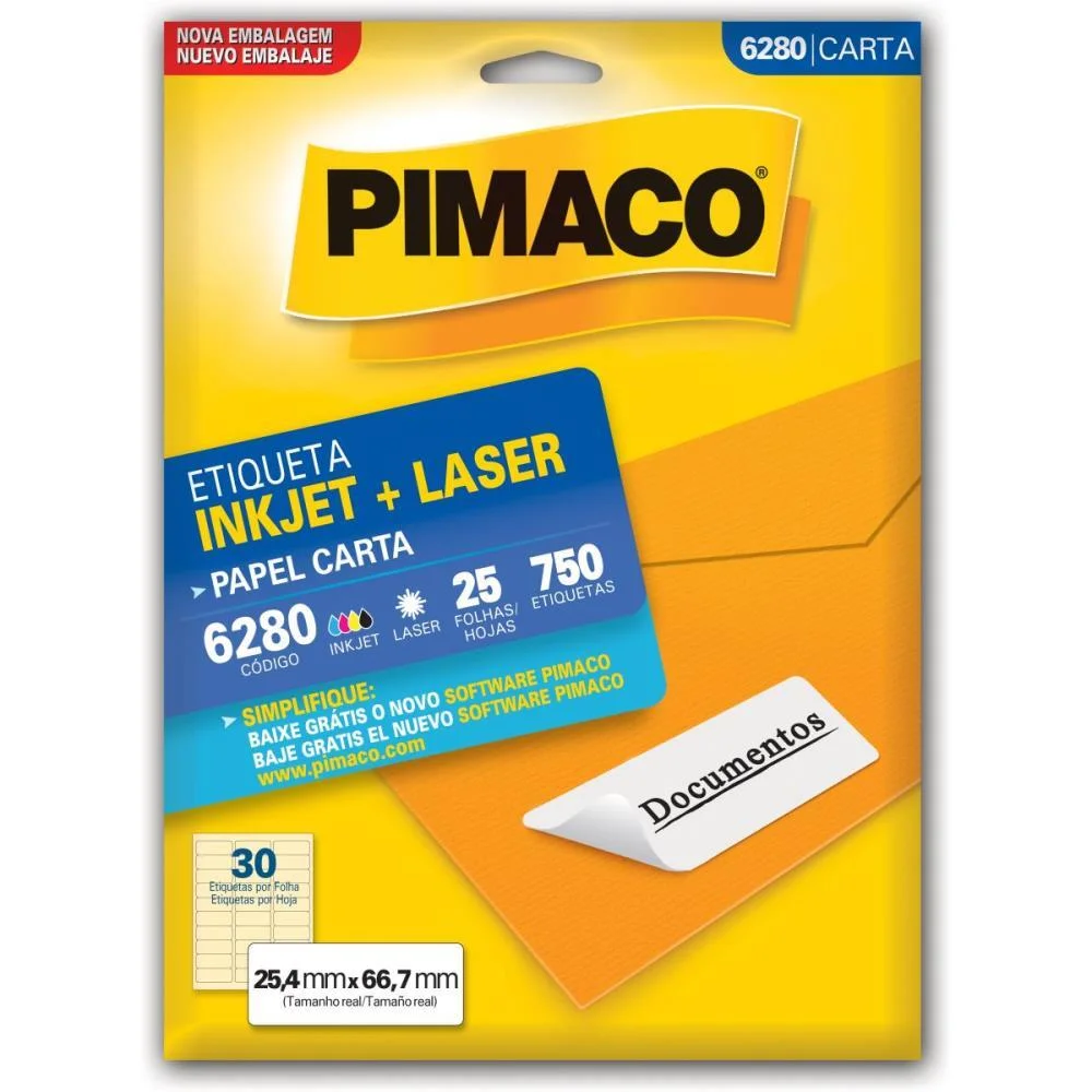 Etiqueta Carta 6280 25 Fls 25,4 X 66,7 Mm Pimaco (Ct.c/750) - imagem 2