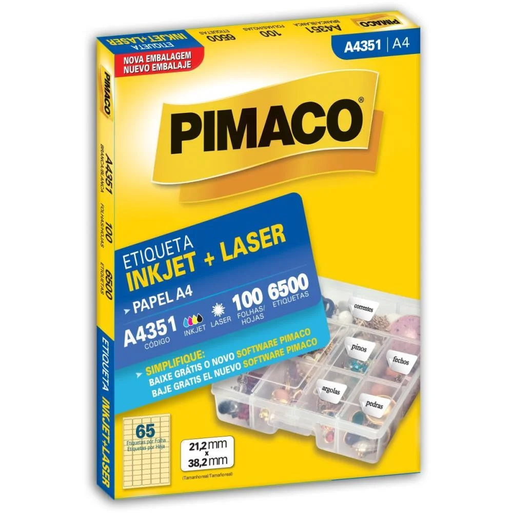 Etiqueta A4 A4351 100 Fls 21,2 X 38,2 Mm Pimaco (Cx.c/6500) - imagem 2