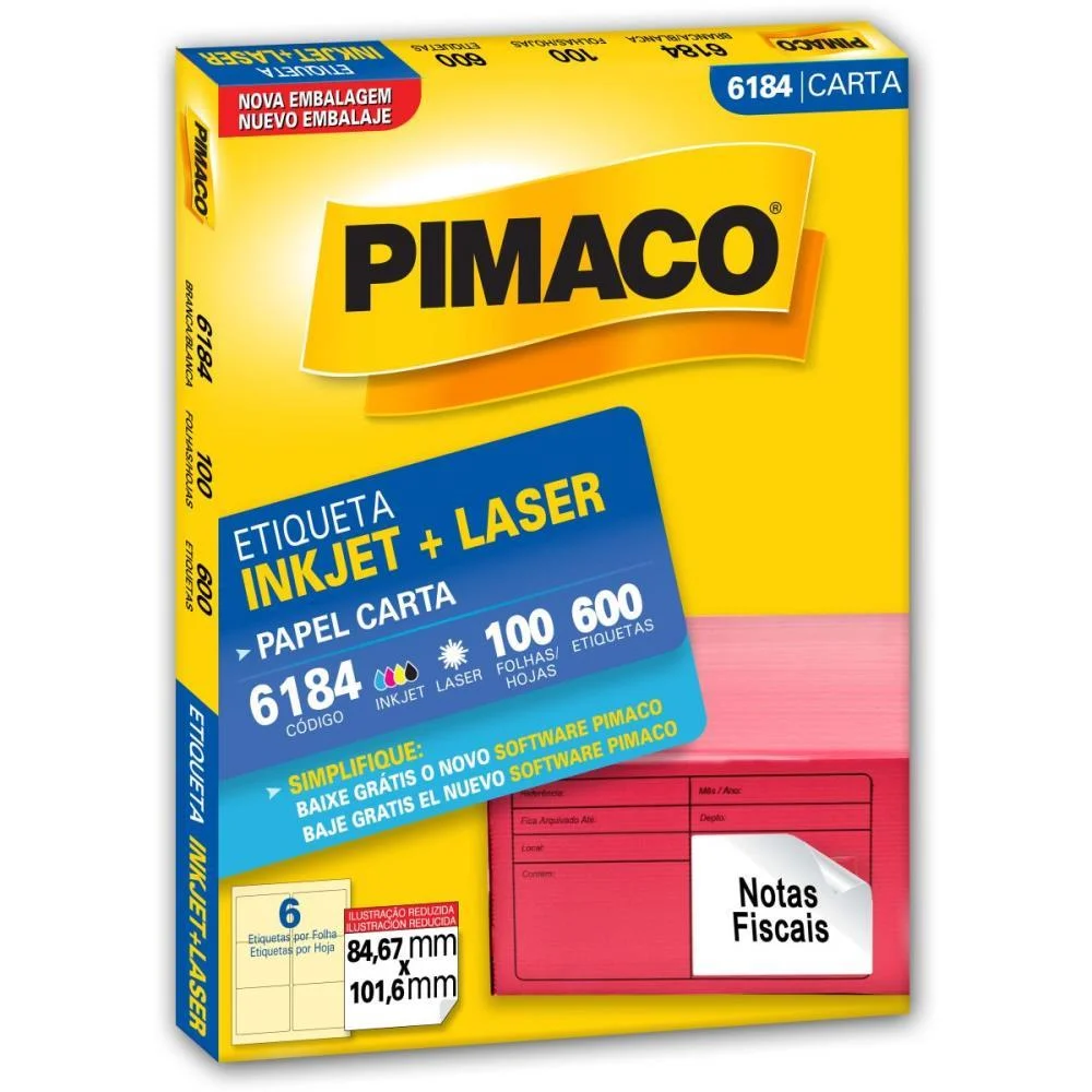 Etiqueta Carta 6184 100 Fls 84,67 X 101,6 Mm Pimaco (Cx.c/600) - imagem 2