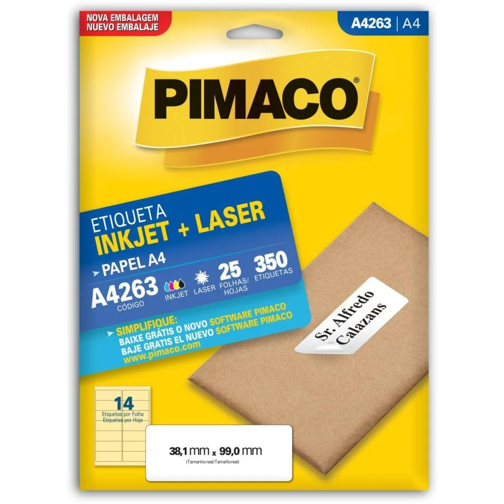 Etiqueta A4 A4263 25 Fls 38,1 X 99,0 Mm Pimaco (Ct.c/350) - imagem 2