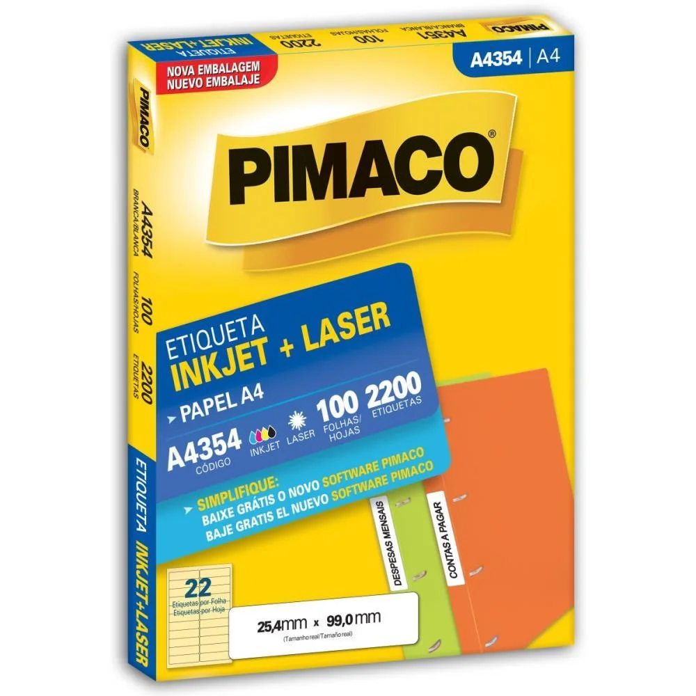 Etiqueta A4 A4354 100 Fls 25,4 X 99,0 Mm Pimaco (Cx.c/2200) - imagem 3