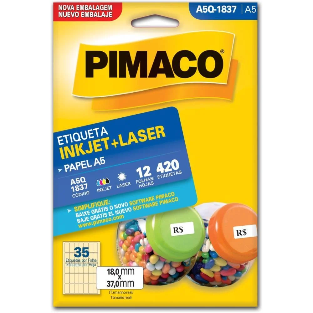 Etiqueta A5 A5Q-1837 12 Fls 18,0 X 37,0 Mm Pimaco (Ct.c/420) - imagem 3