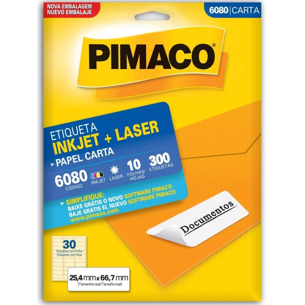 Etiqueta Carta 6080 10 Fls 25,4 X 66,7 Mm Pimaco (Ct.c/300) - imagem 3