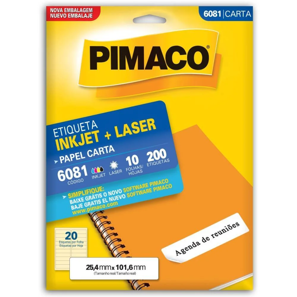 Etiqueta Carta 6081 10 Fls 25,4 X 101,6 Mm Pimaco (Ct.c/200) - imagem 2