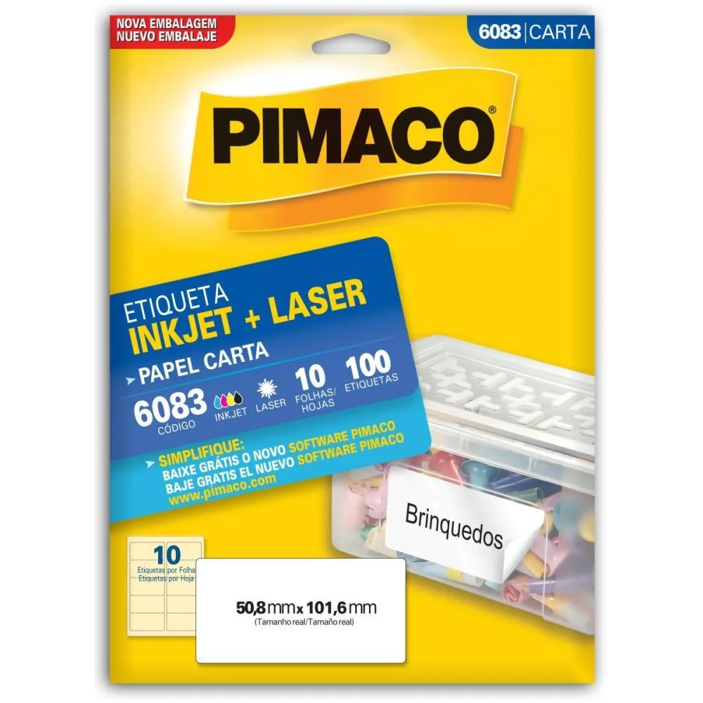 Etiqueta Carta 6083 10 Fls 50,8 X 101,6 Mm Pimaco (Ct.c/100) - imagem 3