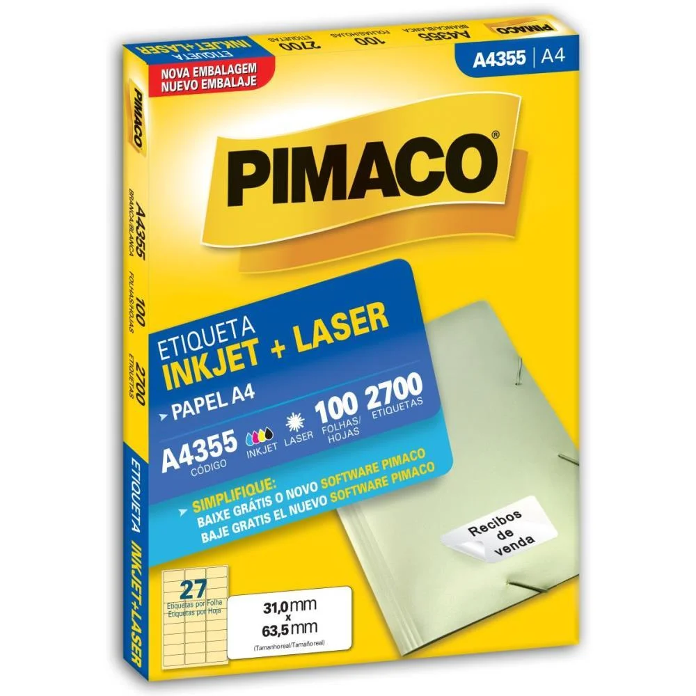 Etiqueta A4 A4355 100 Fls 31,0 X 63,5 Mm Pimaco (Cx.c/2700) - imagem 3
