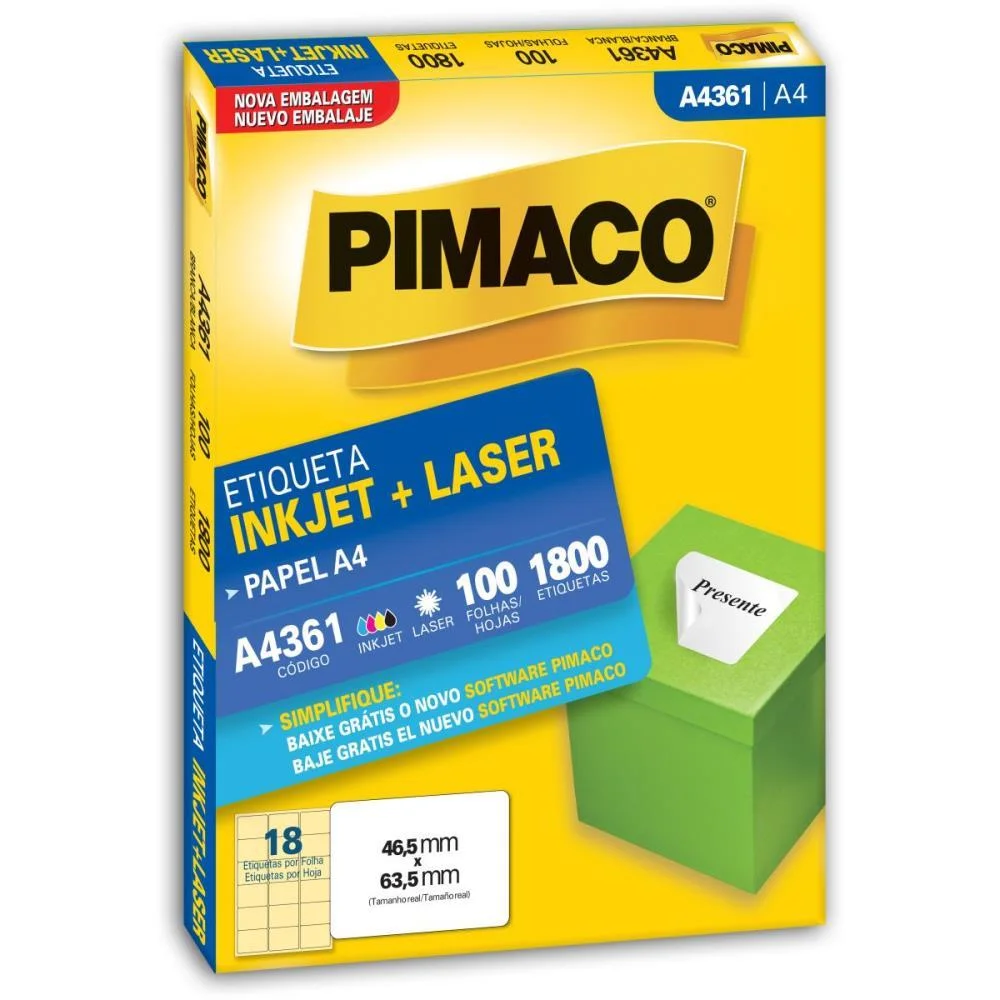 Etiqueta A4 A4361 100 Fls 46,5 X 63,5 Mm Pimaco (Cx.c/1800) - imagem 2