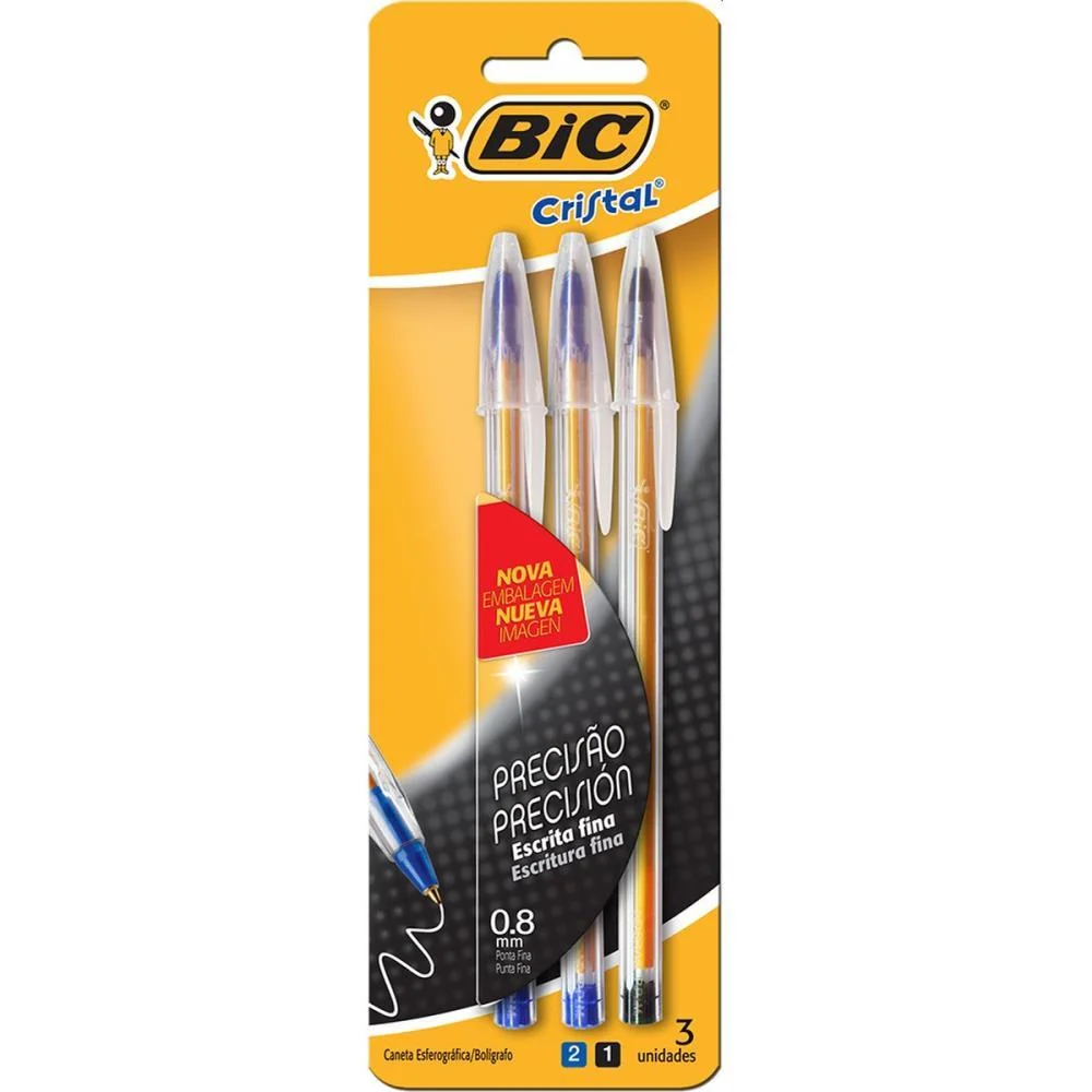 Caneta Esferografica Cristal Fina 2 Az + 1 Pt Bic (Bl.c/03) - imagem 2