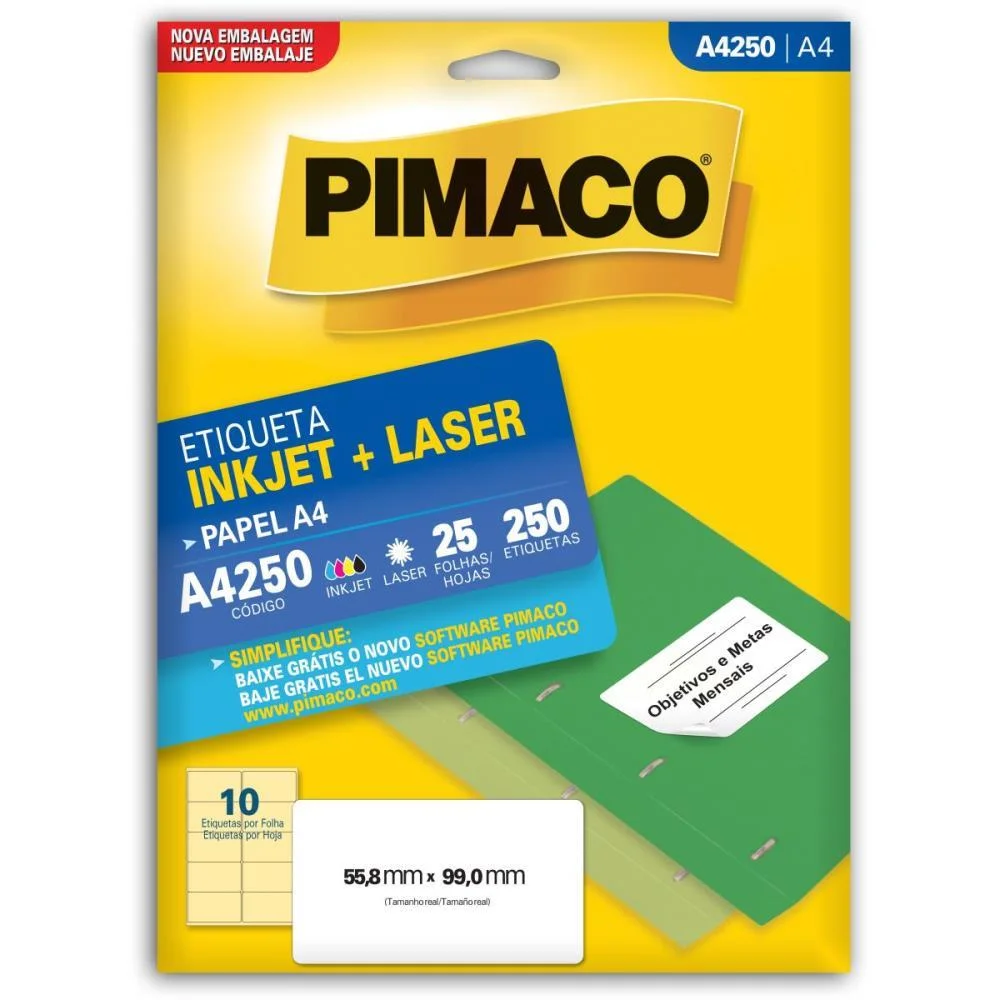 Etiqueta A4 A4250 25 Fls 55,8 X 99,0 Mm Pimaco (Ct.c/250) - imagem 2