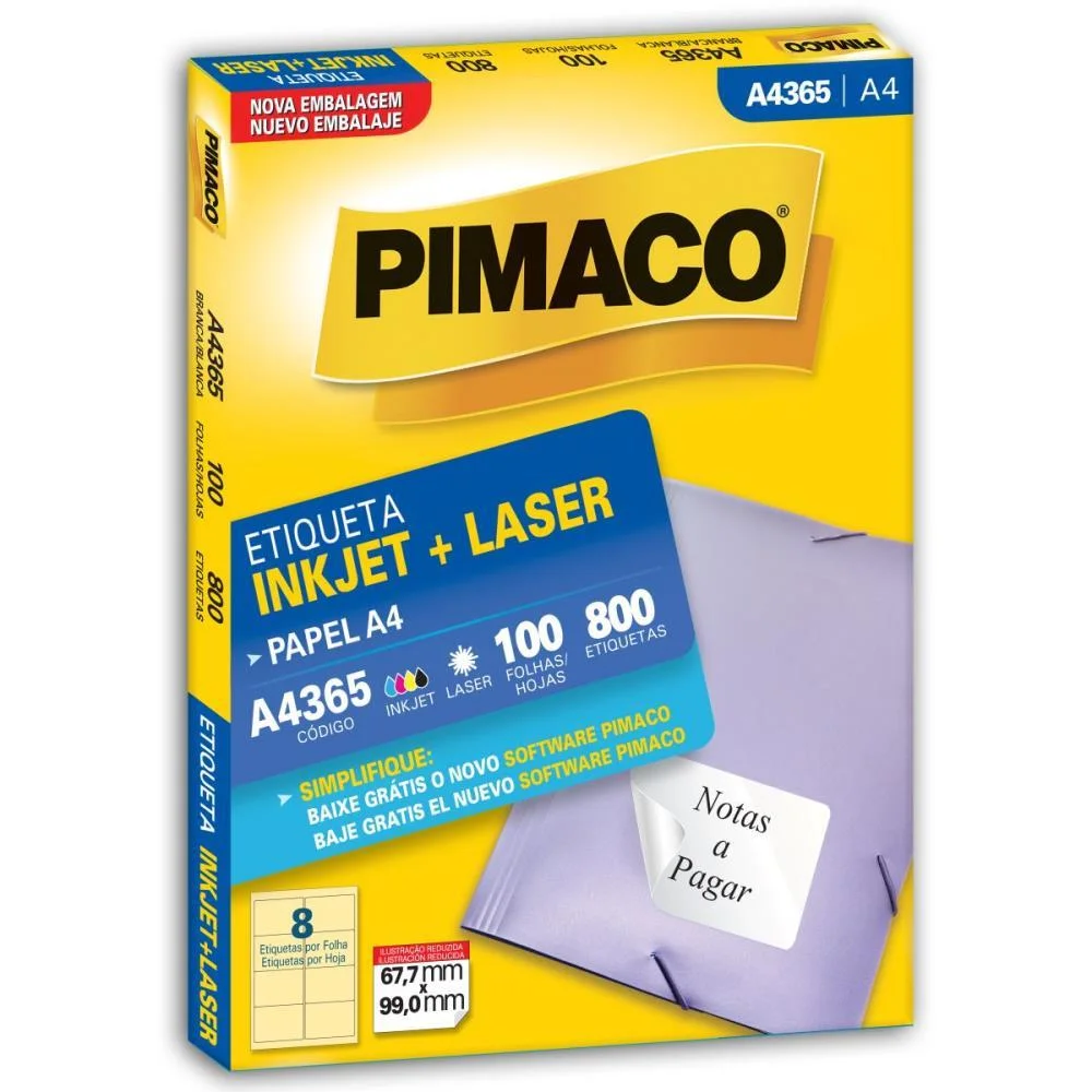 Etiqueta A4 A4365 100 Fls 67,7 X 99,0 Mm Pimaco (Cx.c/800) - imagem 3