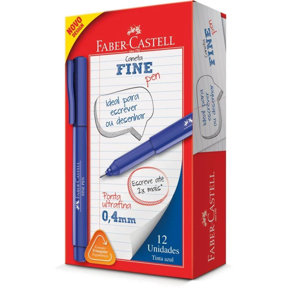 Caneta Com Ponta Porosa Fine Pen 0,4Mm Ultra Fina Azul Faber-Castell (Cx.c/12) - imagem 2
