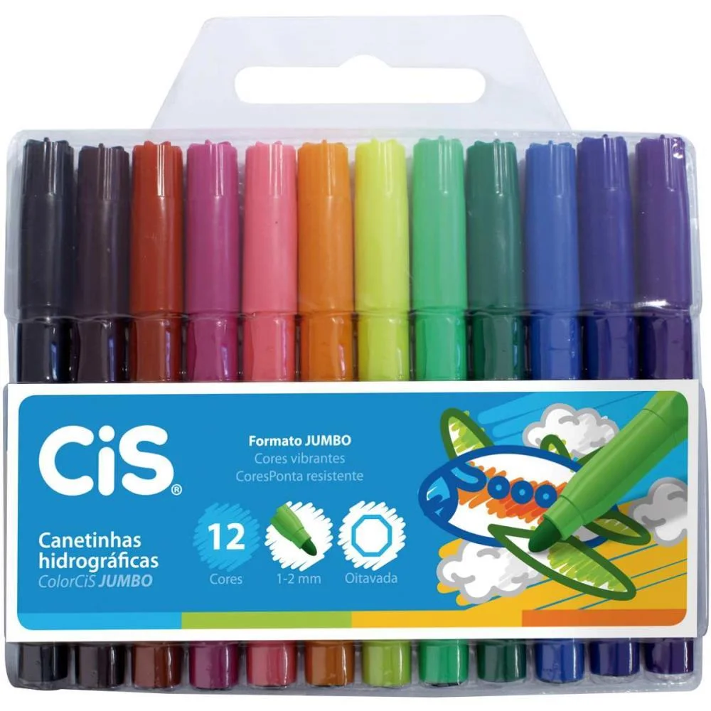 Caneta Hidrografica Jumbo Cis 12 Cores Sertic (Estojo) - imagem 3