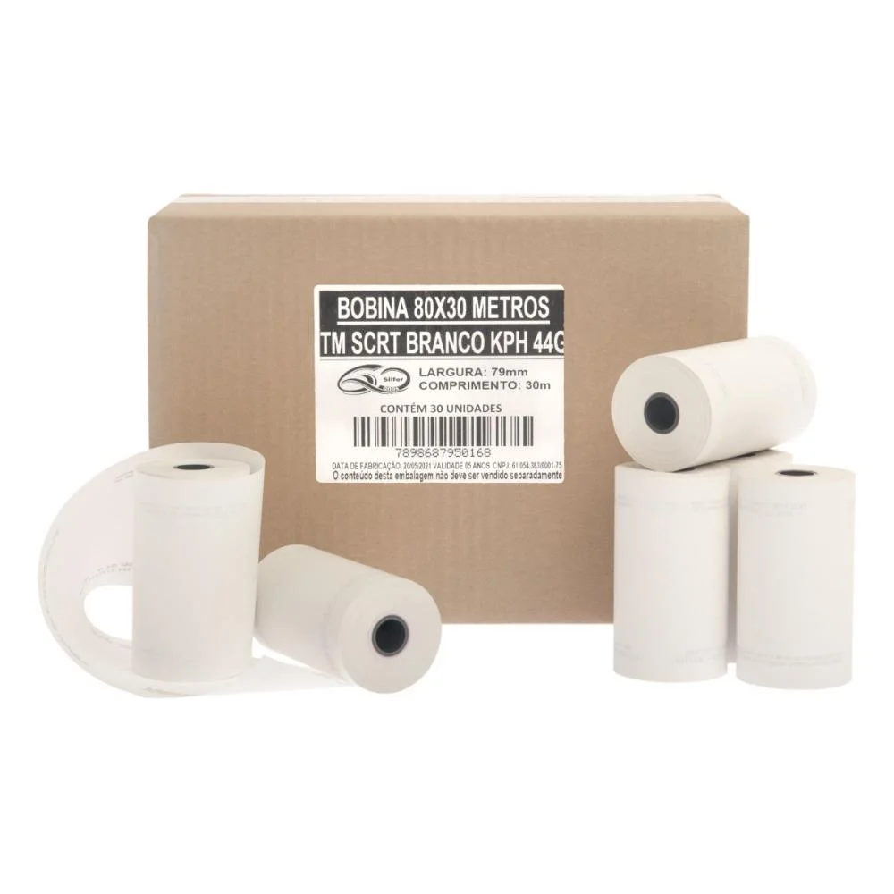 Bobina Termica 80Mmx30M 1 Via Branca 44G Silfer (Cx.c/30) - imagem 2
