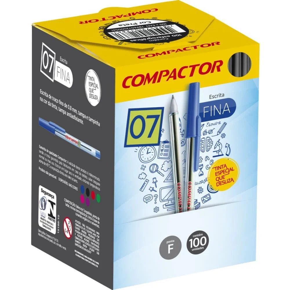 Caneta Esferografica 0,7Mm Fina Preta Compactor (Cx.c/100) - imagem 3
