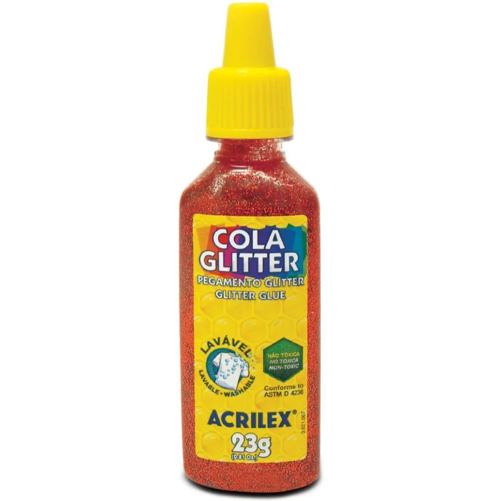 Cola Com Glitter Tubo 23G. Vermelha Acrilex (Duzia) - imagem 3