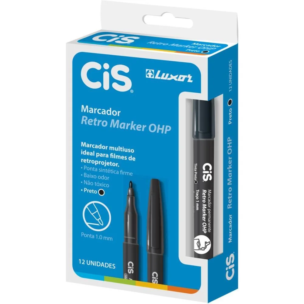Caneta Retroprojetor 1.0Mm Cis Preto Sertic (Cx.c/12) - imagem 2