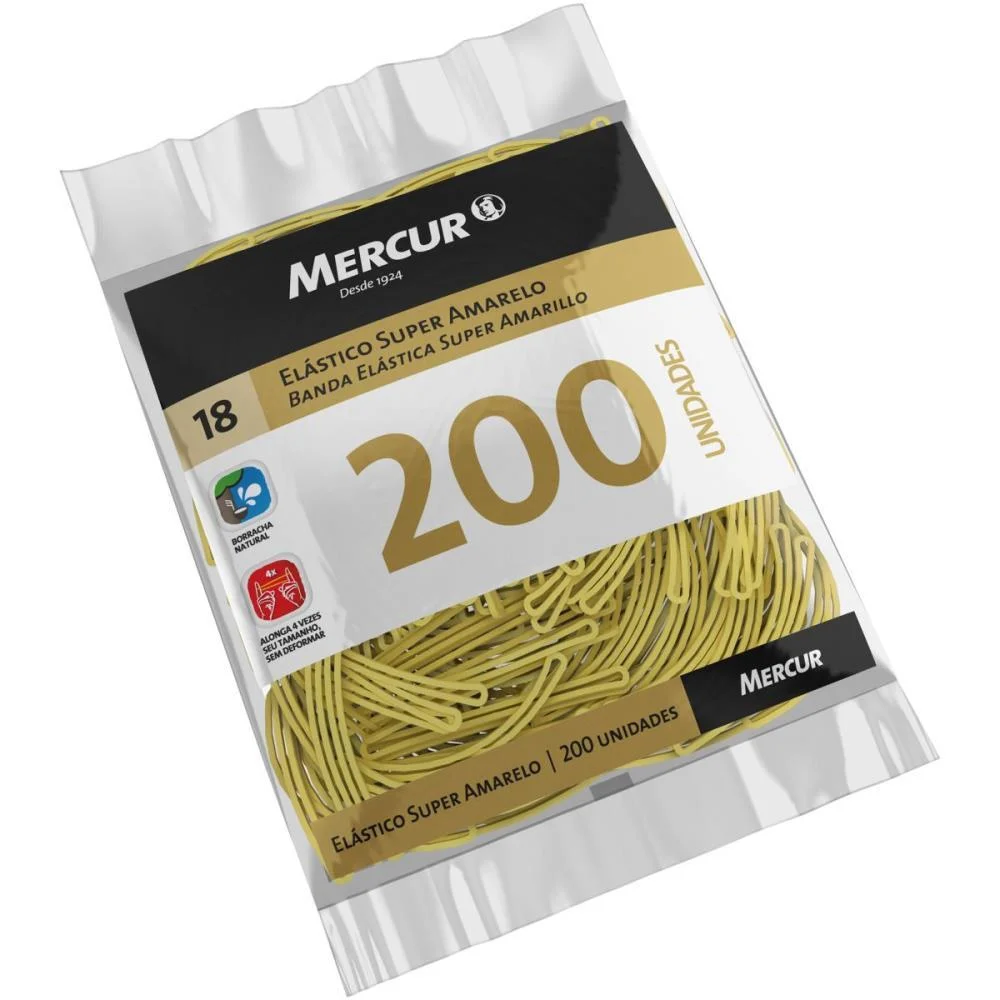 Elastico Amarelo N.18 Super 100Gr. 200Pecas Mercur (Pacote) - imagem 2