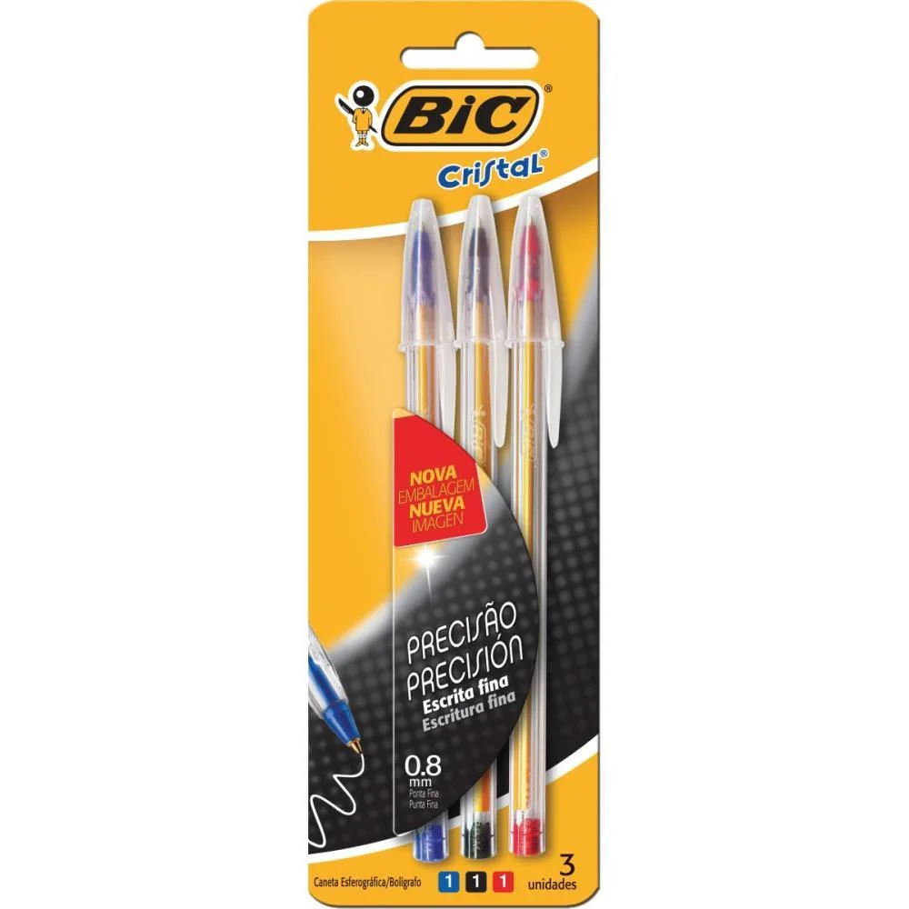 Caneta Esferografica Cristal Fina Az+Vm+Pt Bic (Bl.c/03) - imagem 2