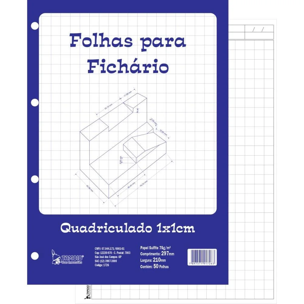 Bloco Para Fichario Universit. Quadriculado Branco 1X1Cm 50F. Tamoio (Pct.c/05) - imagem 3