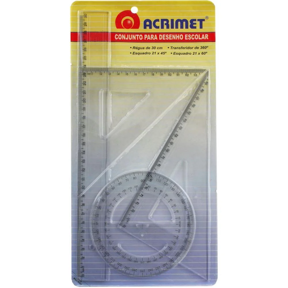 Conjunto Para Desenho Reg.30Cm+Esq.21Cm+Trans.360ºcr Acrimet (Unidade) - imagem 2