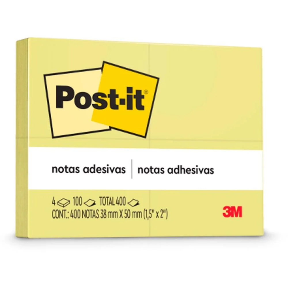 Bloco De Recado Post-It 653 Amarelo 38X50Mm C/100Fls 3M (Pct.c/04) - imagem 3