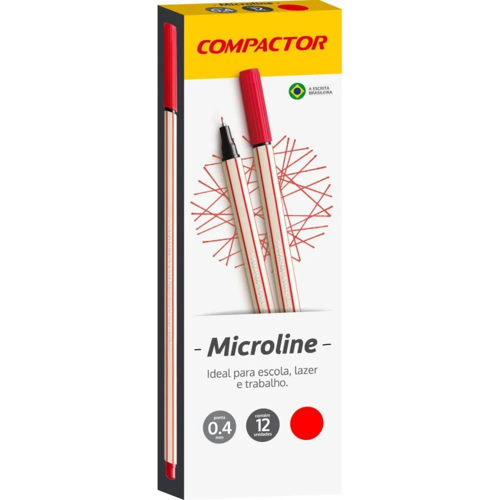 Caneta Com Ponta Porosa Microline 0,4Mm Vermelha Compactor (Cx.c/12) - imagem 2