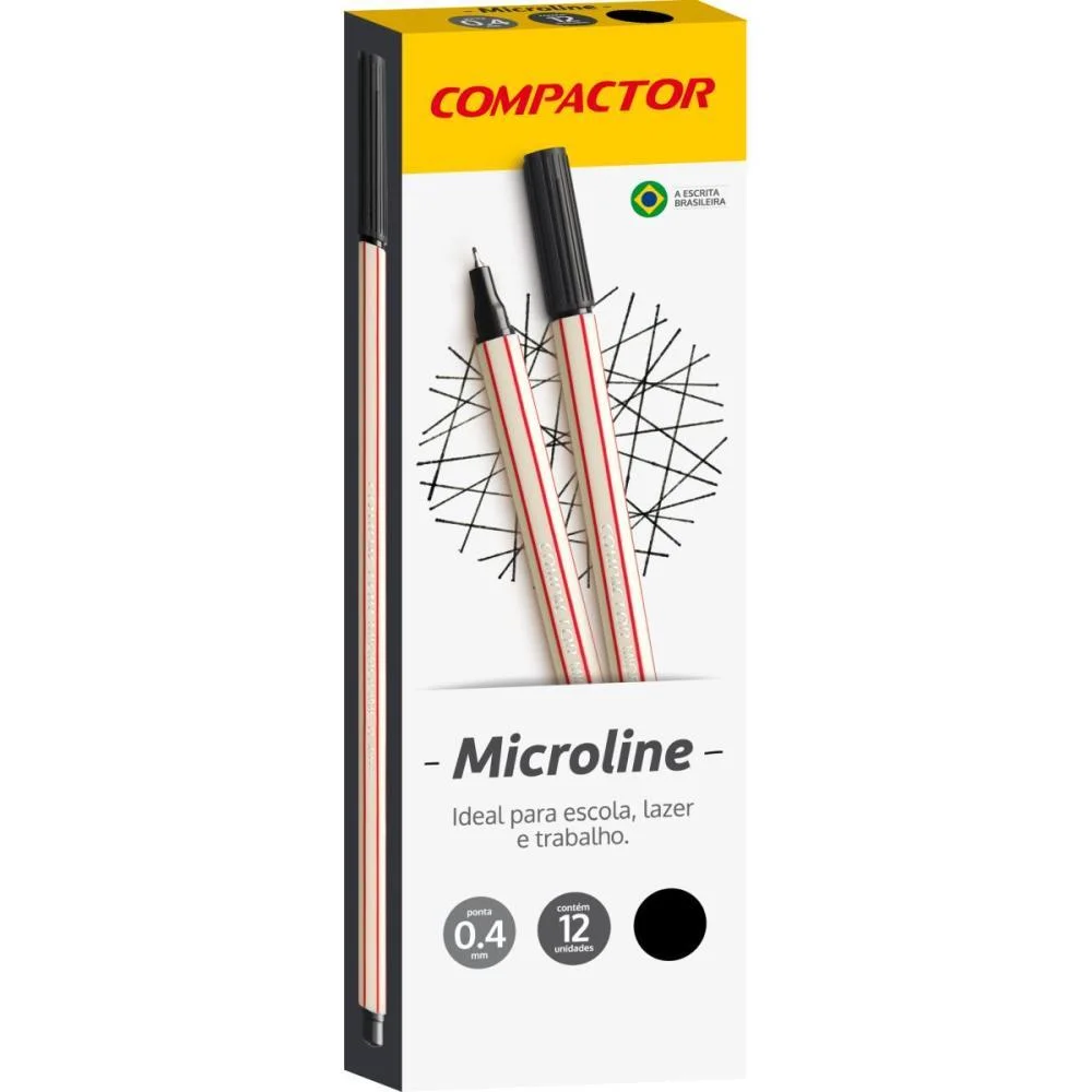 Caneta Com Ponta Porosa Microline 0,4Mm Preta Compactor (Cx.c/12) - imagem 3