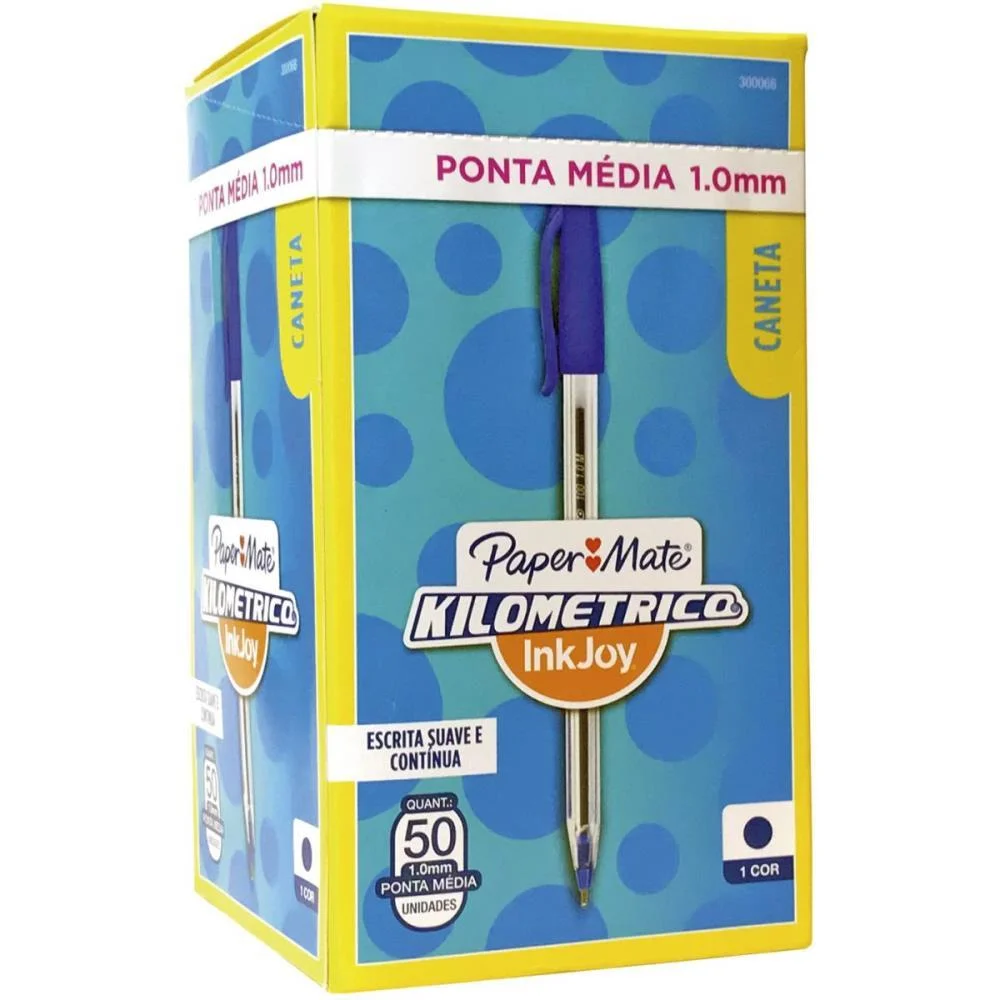 Caneta Esferografica Kilometrica 100 Media Azul Paper Mate (Cx.c/50) - imagem 2