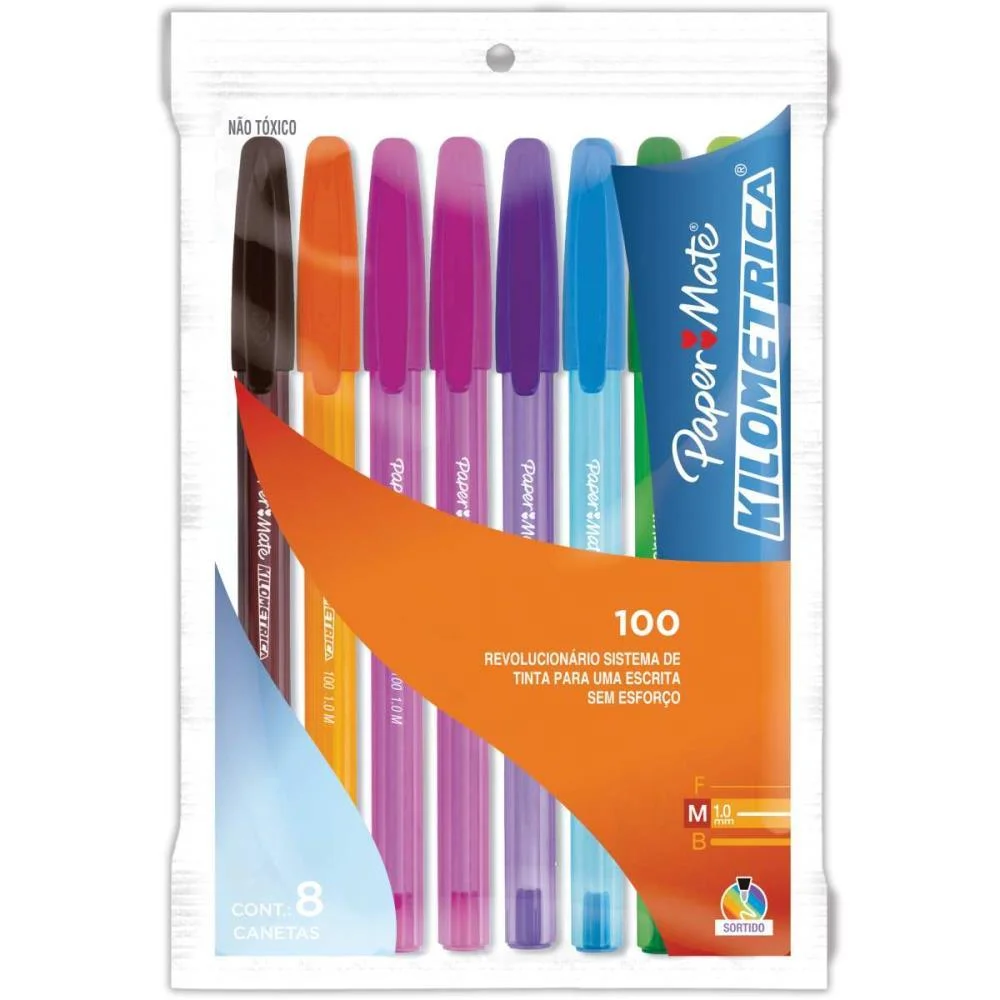 Caneta Esferografica Kilometrica 100 Colorz 8Cores Paper Mate (Cart/08) - imagem 2