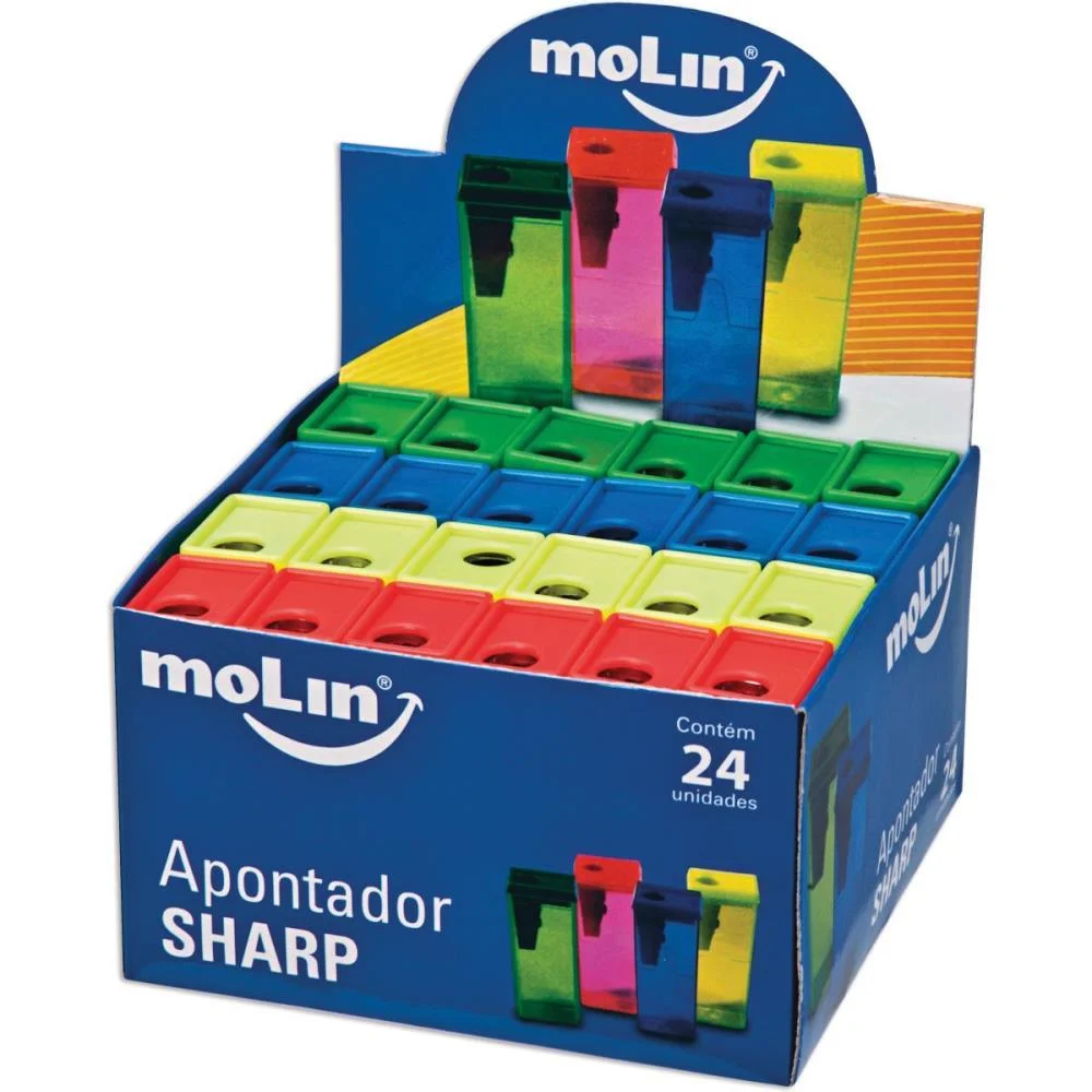 Apontador Com Deposito Sharp 1 Furo Cores Sortidas Molin (Cx.c/24) - imagem 2