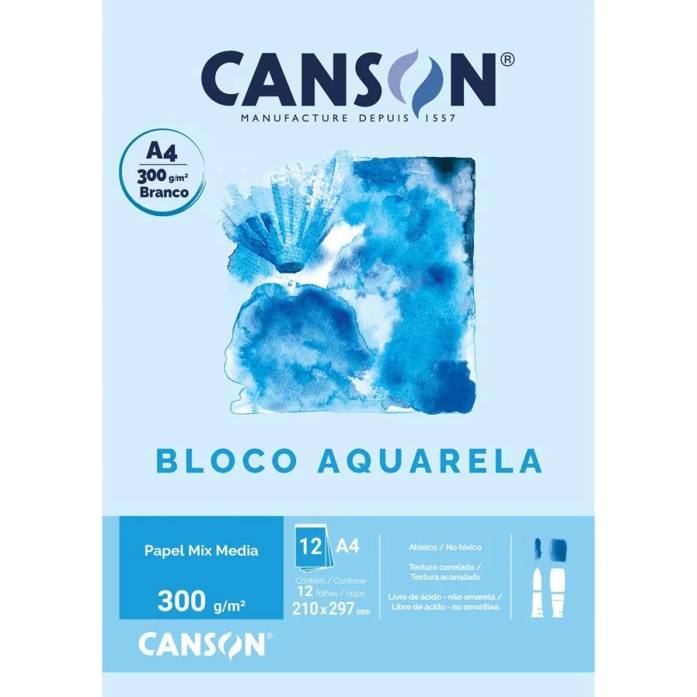 Bloco Para Educacao Artistica Aquarela Branco A4 300G 12F Canson (Bloco) - imagem 2
