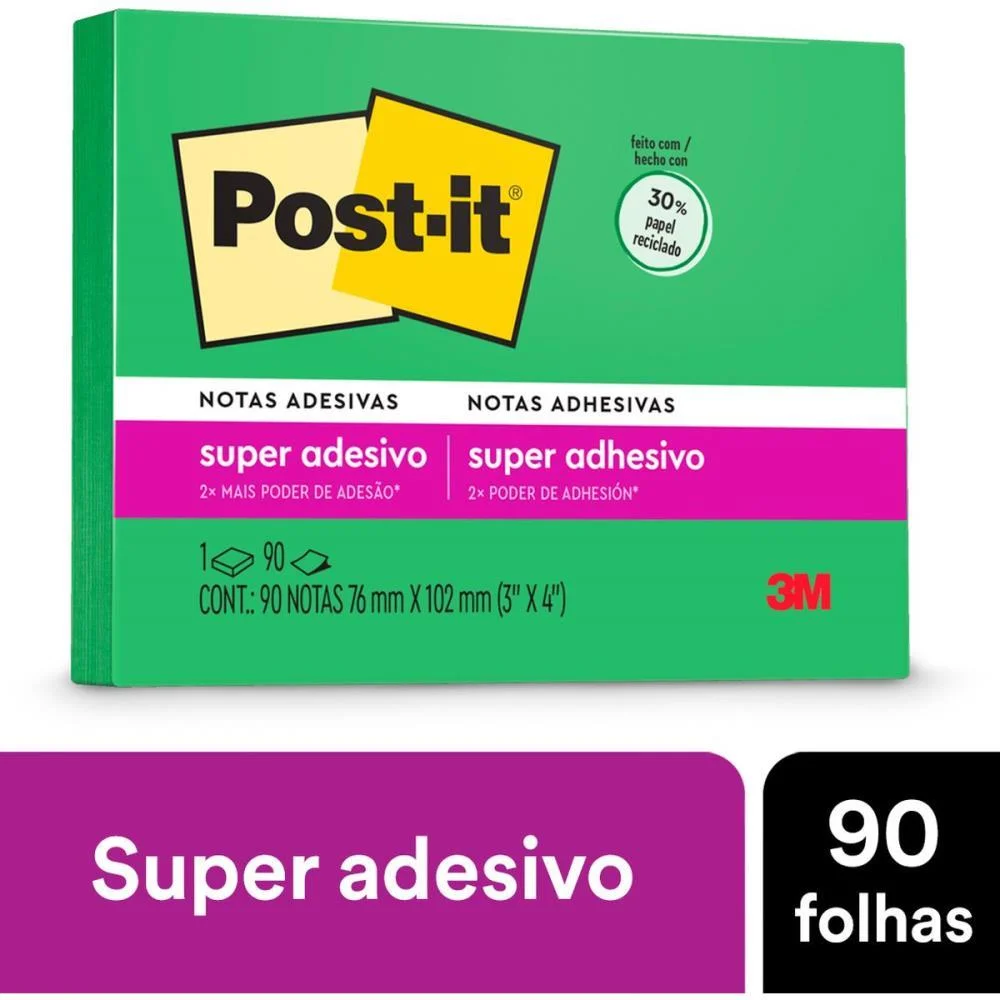 Bloco De Recado Post-It 657 Verde Recl. 76X102Mm 90Fls 3M (Unidade) - imagem 4