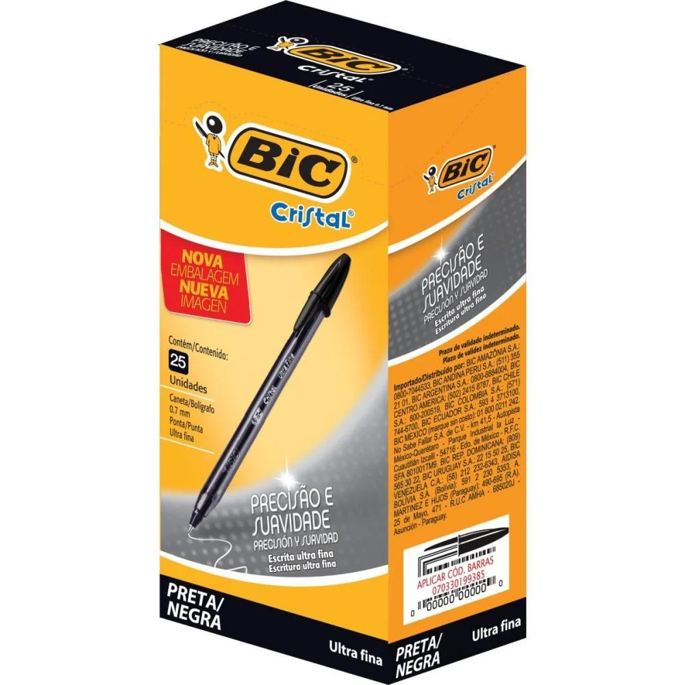 Caneta Esferografica Cristal Ultra Fine Preta Bic (Cx.c/25) - imagem 3
