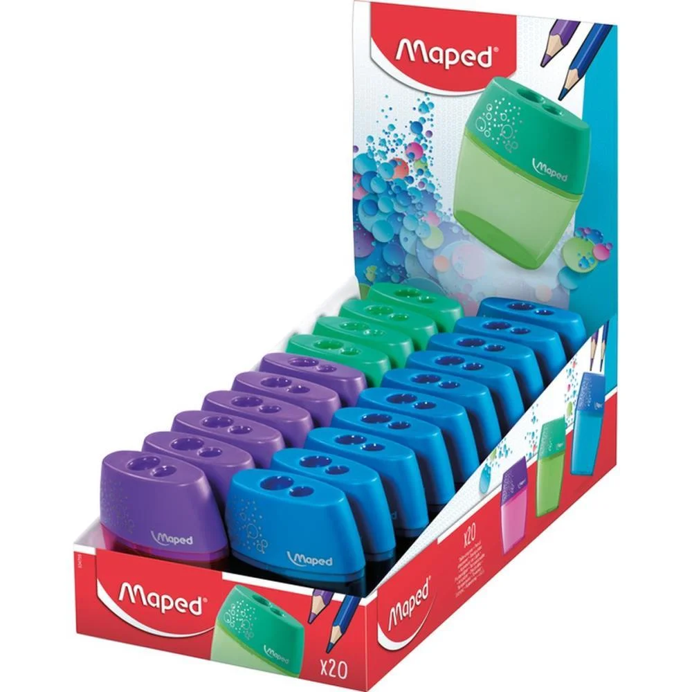 Apontador Com Deposito 2 Furos Shaker Plastico Cores Sortidas Maped (Cx.c/20) - imagem 2