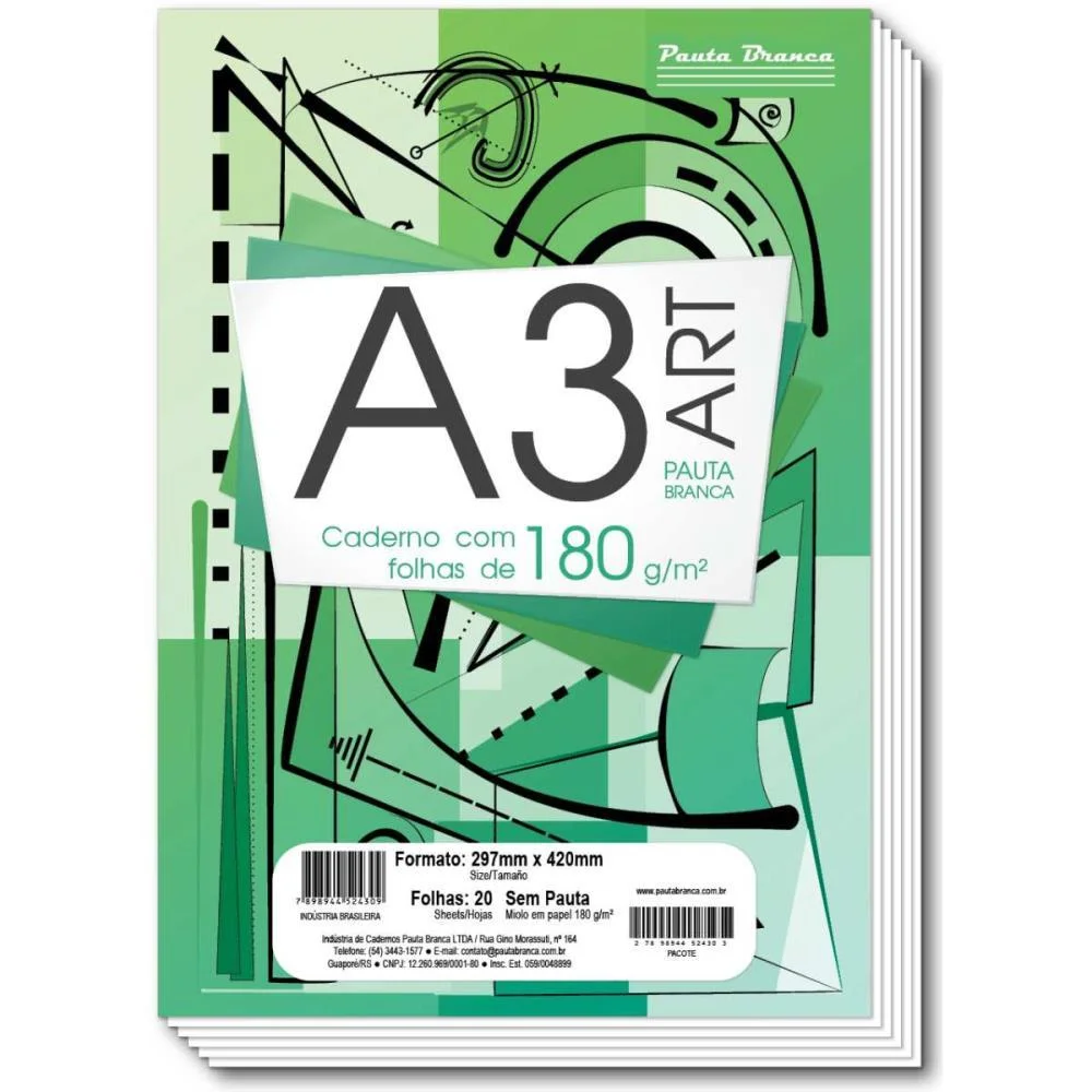 Bloco Tecnico Sem Margem Desenho A-3 180G.20Fls.branco Pauta Branca (Pct.c/05) - imagem 3