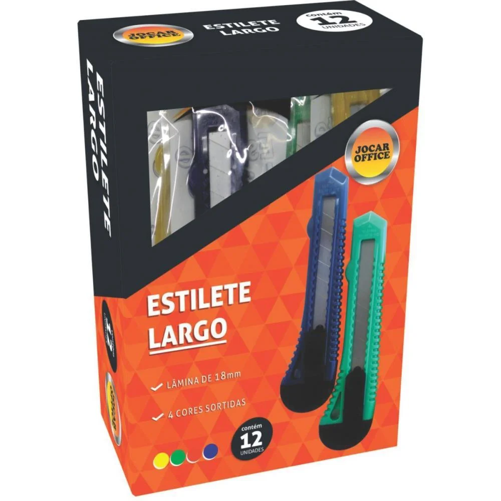 Estilete Largo Plastico 18Mm Cores Sort. Leonora (Cx.c/12) - imagem 3