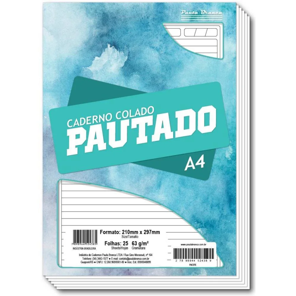 Bloco Para Carta Branco Pautado A4 25Fls 63G Colado Pauta Branca (Pct.c/10) - imagem 2
