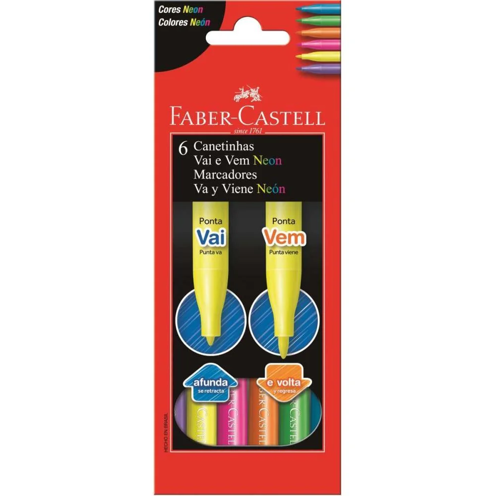 Caneta Hidrografica Vai E Vem Neon 6 Cores Faber-Castell (Pct.c/12) - imagem 3