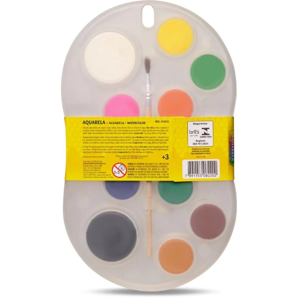 Aquarela Escolar 12 Cores + Pincel Acrilex (Estojo) - imagem 4