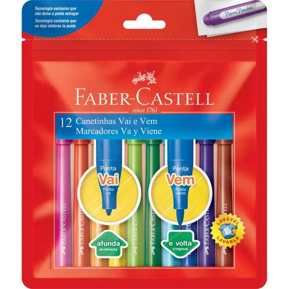Caneta Hidrografica Vai E Vem 12 Cores Faber-Castell (Pct.c/06) - imagem 3