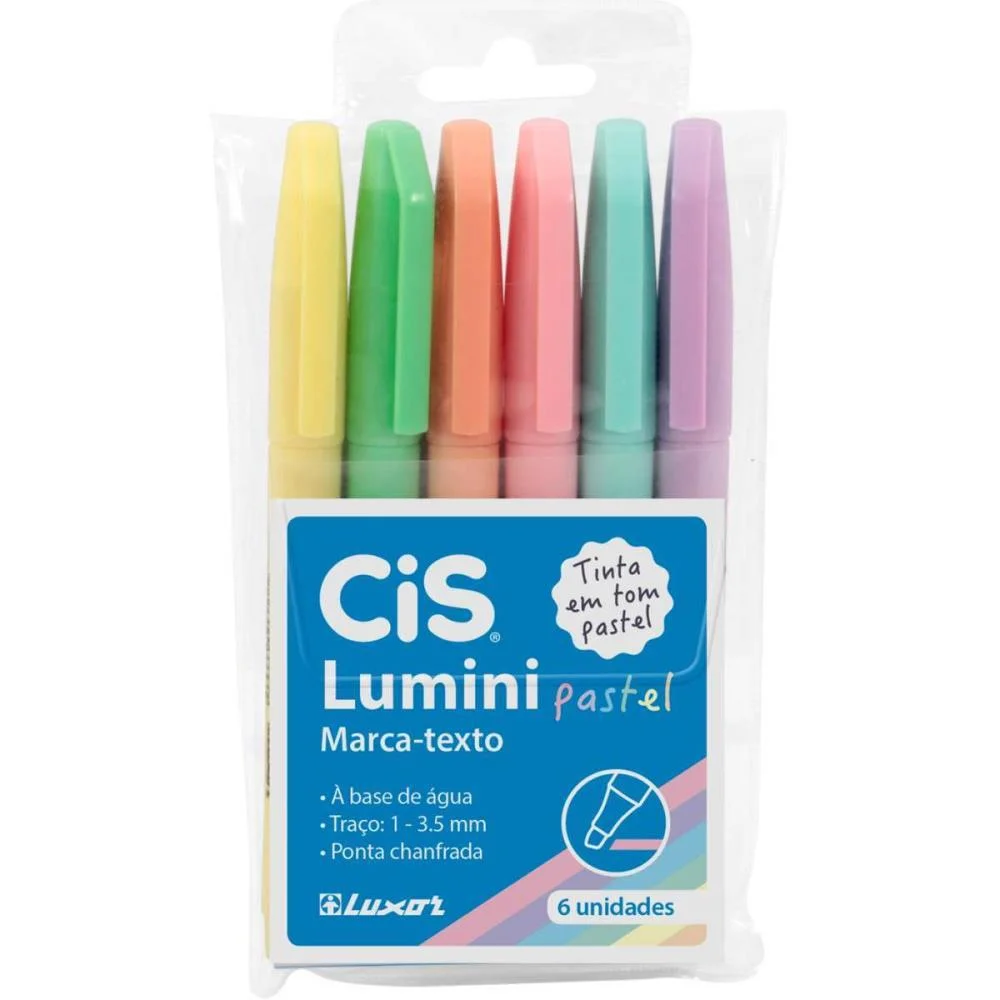 Caneta Marca Texto Cis Lumini Tons Pastel 6 Cores Sertic (Estojo) - imagem 2