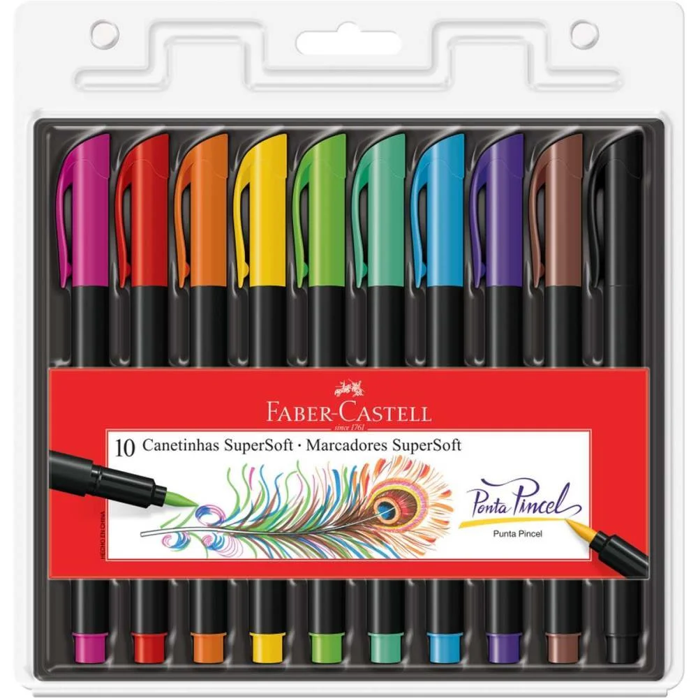 Caneta Hidrografica Supersoft Brush 10Cores Faber-Castell (Cx.c/06) - imagem 3